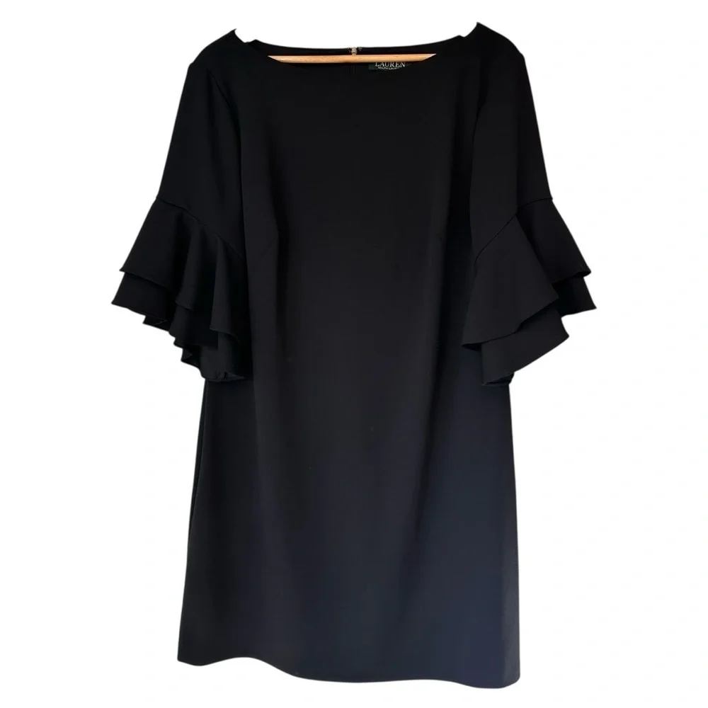 Lauren Ralph Lauren Black Long Sleeve Ruffle Dress, 16